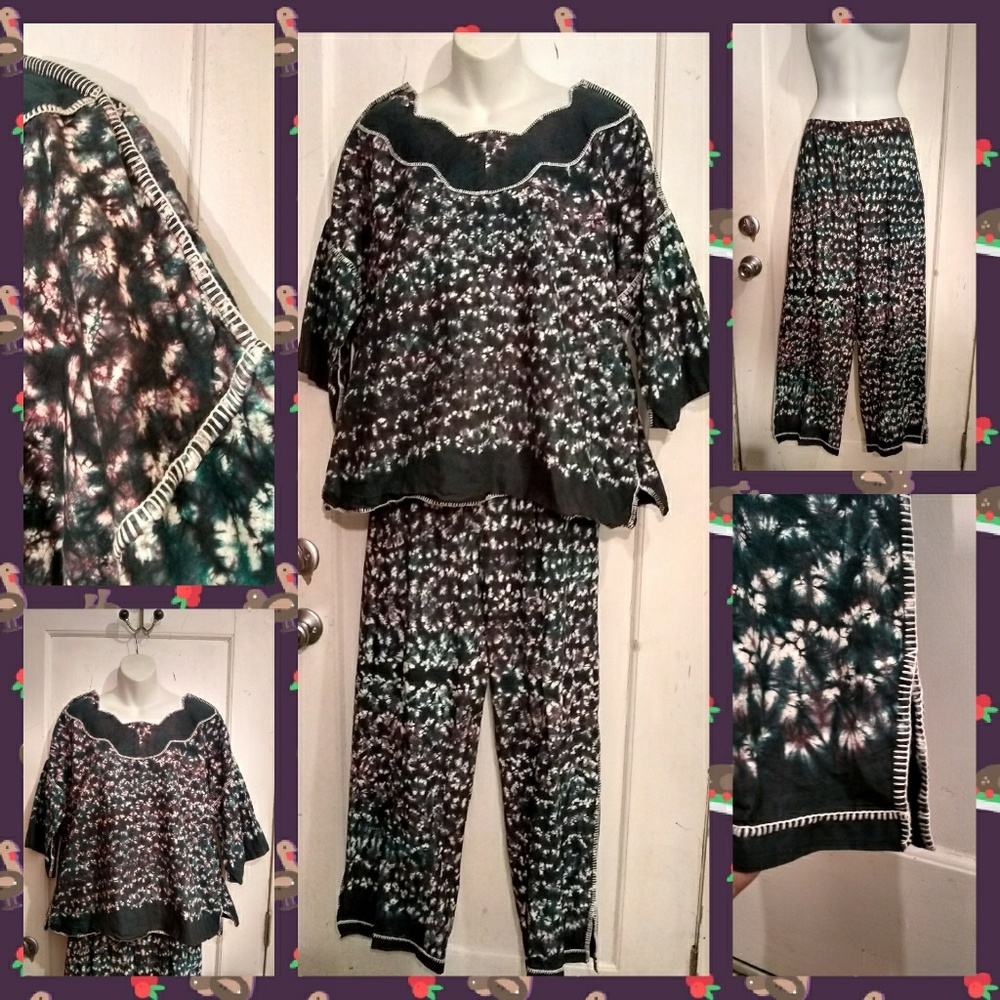 VTG 90s Tie-Dye Leisure Wear 2/pc Blk/Wht/Pnk L/12